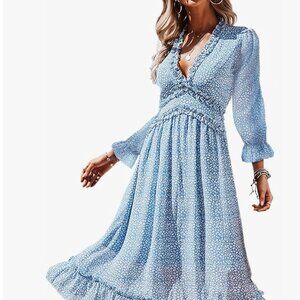 Women’s Autumn Dress Boho Floral Printed Long Sleeve Midi Sun Dress